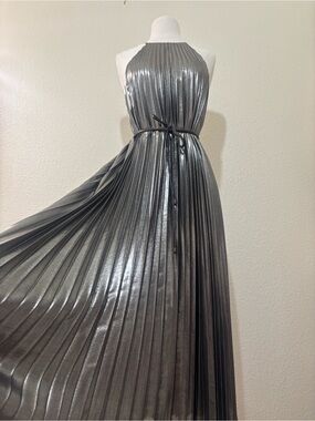 ted baker silver pleated dress Ted Baker Oliven high neck metallic pleated midi